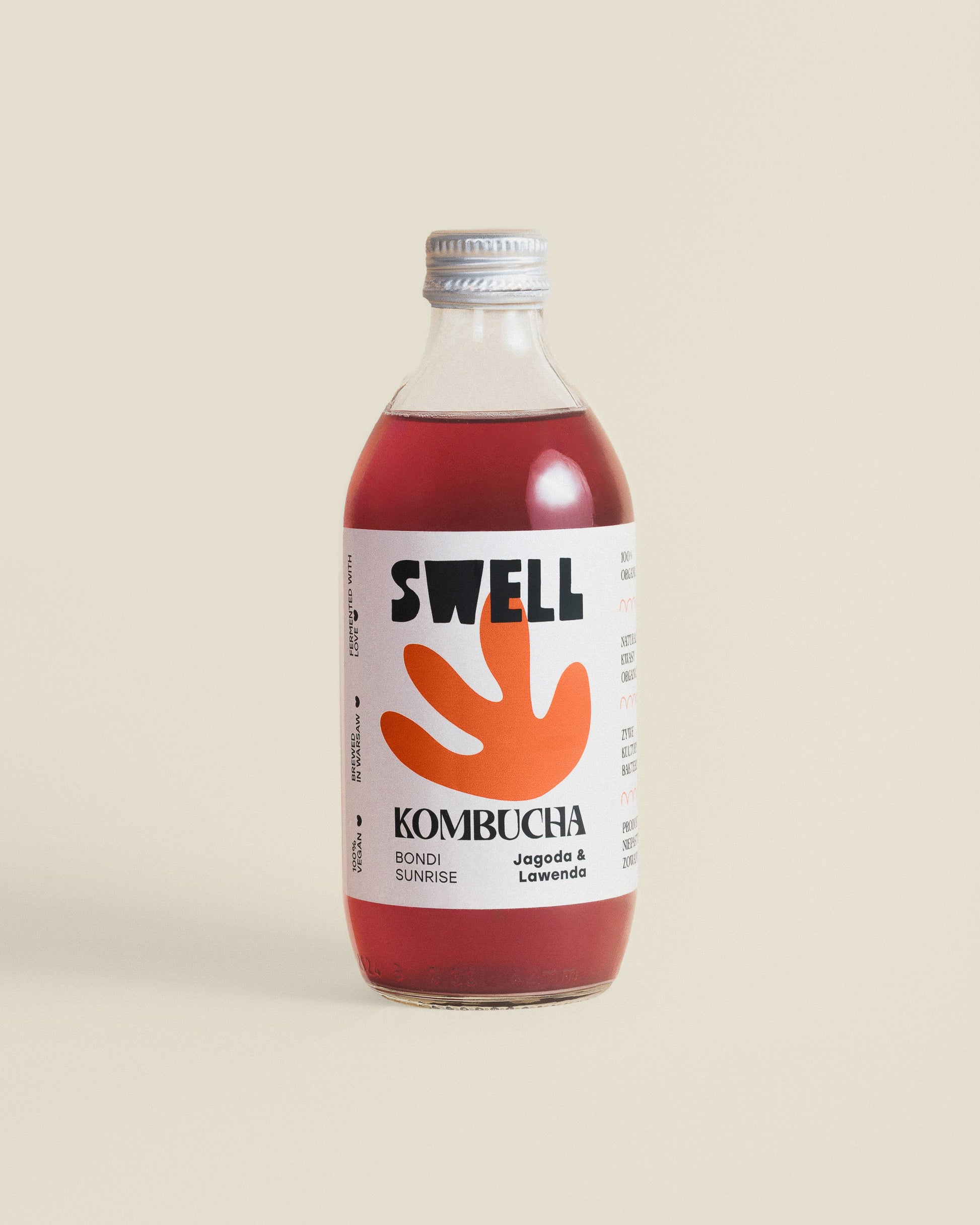 kombucha jagoda & lawenda, przód butelki