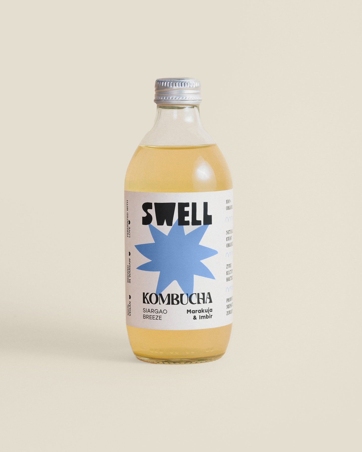 kombucha marakuja & imbir, przód butelki